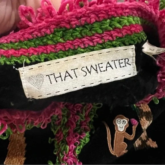 That Sweater Vintage Pink Monkey Chenille Art-to-Wear Fun Funky Sweater - Picture 9 of 10